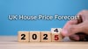 A wooden block showing representing the UK house price forecast for 2024-2025 and beyond